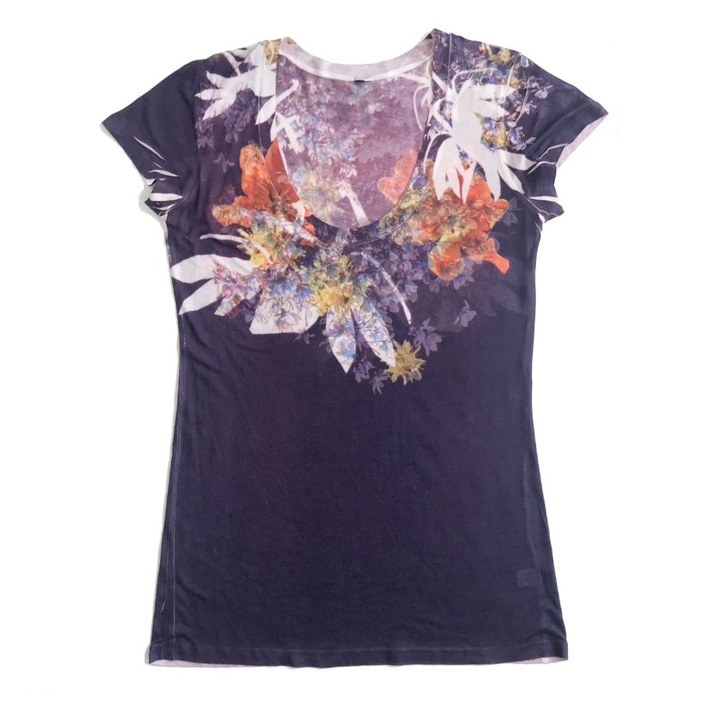 Shoulder Flower Print Tee